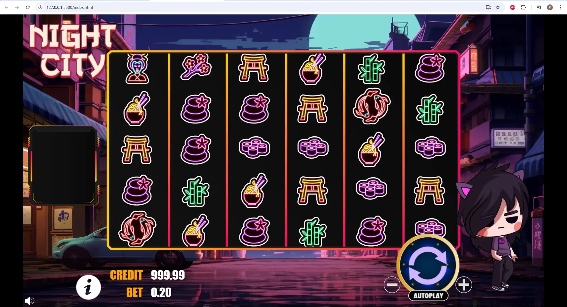 Night City vibrant arcade gameplay scene